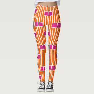Legging Linhas Laranja e Caixas Rosa