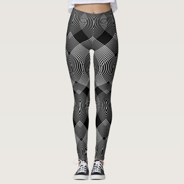 Legging Linhas Monocromáticas: Design Abstrato Texturado (Frente)