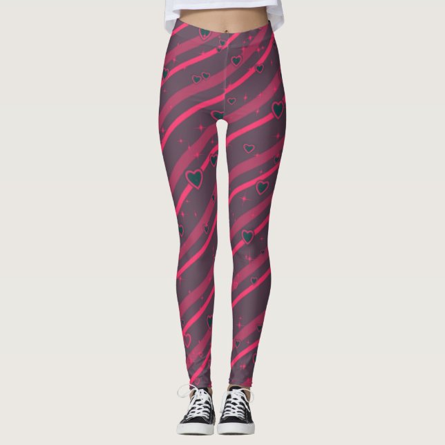 Legging Linhas Púrpuras e Rosa &Corações (Frente)