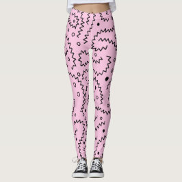 Legging Linhas ziguezagueadas pretas em um padrão rosa
