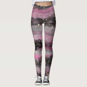 Legging Líquido De Abstrato De Luxo, Rosa E Álcool Preto