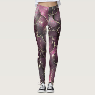 Legging Líquido De Abstrato De Luxo, Rosa E Álcool Preto