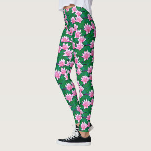 Legging Lírios de água cor-de-rosa numa Piscina