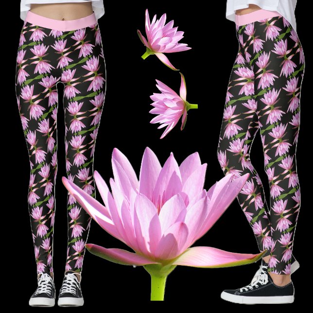 Legging Lírios de Água Rosa com Preto e Verde - Floral (Criador carregado)