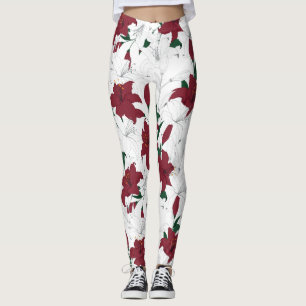 Legging Lírios de Natal Vermelho e Branco