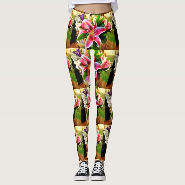 Legging lírios de stargazer cor-de-rosa (Frente)