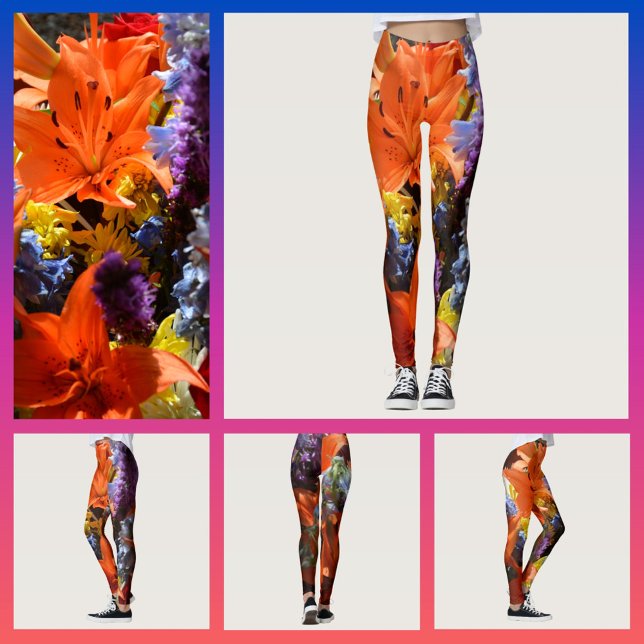 Legging Lírios Laranja Brilhantes Abstrato Floral (Criador carregado)