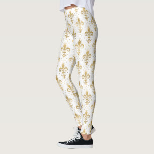 Legging Lís-flor de ouro padrão contínuo em branco