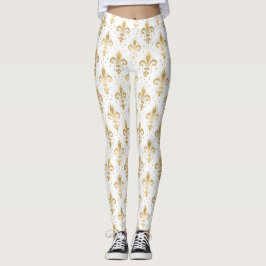 Legging Lís-flor de ouro padrão contínuo em branco