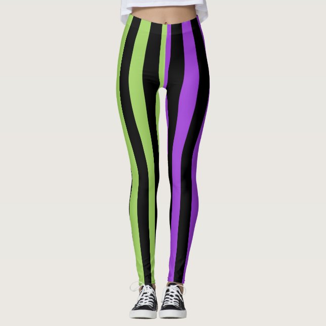 Legging Listra de Halloween Verde Roxo e Preto (Frente)