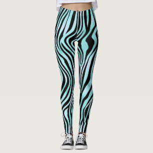 Legging Listra de Zebra Turquesa Verde Água e Preto