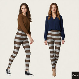 Legging Listra Horizontal Marrom Prata Metálico Brilhante