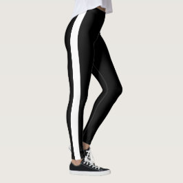Legging Listra Lateral Branca Simples e Elegante em Preto