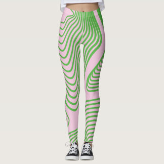 Legging Listra verde em leggins cor-de-rosa do fundo