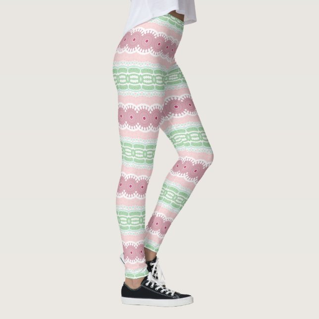 Legging Listras Abstratas em Verde Pastel e Rosa (Direita)