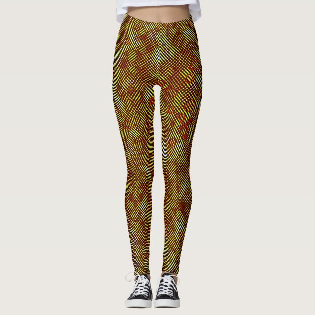 Legging Listras amarelas inclinadas com xadrez (Frente)