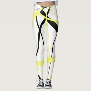 Legging Listras Amarelas Limão e Pretas Cruzadas em X em B
