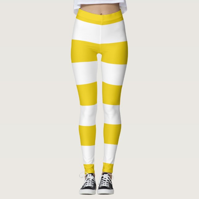 Legging Listras Amarelas, Listras Brancas, Padrões Lançado (Frente)