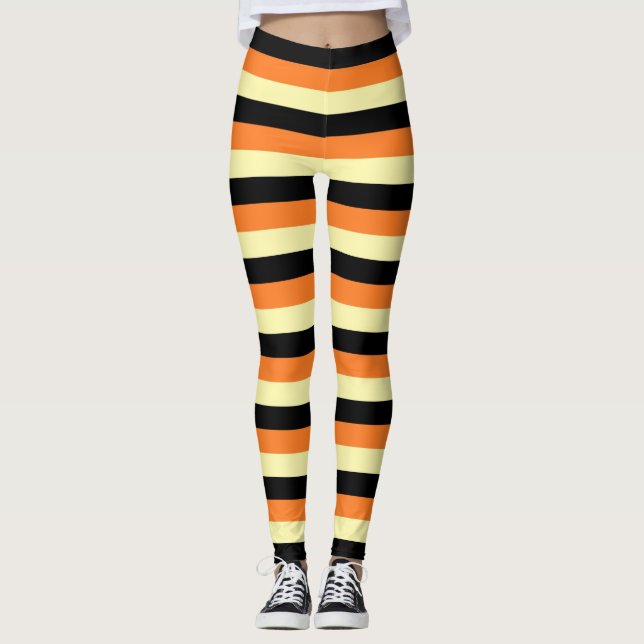 Legging Listras amarelos pálido, pretas e alaranjadas (Frente)