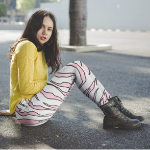 Legging Listras animais brancas e cor-de-rosa dos tigres