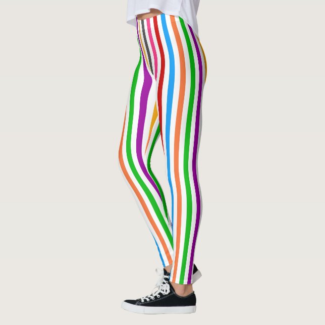 Legging Listras Arco-Íris Colorido Design - Branco  (Esquerda)