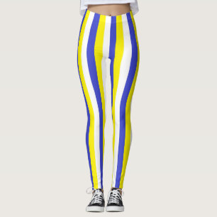 Legging Listras azuis, amarelas e brancas verticais