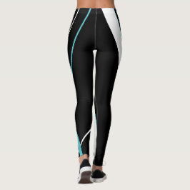 Legging Listras Azuis Diagonais Preta e Branca 
