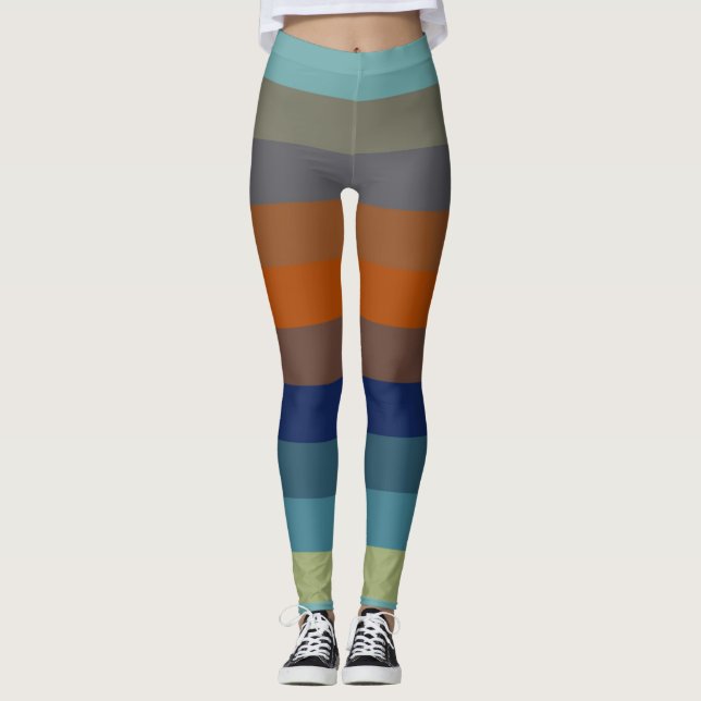 Legging Listras azuis, laranjas, verdes e cinzas (Frente)