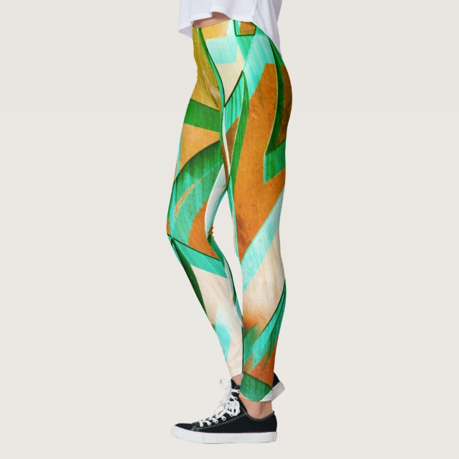 Legging Listras azuis ou cianas sobre laranja avermelhada  (Esquerda)