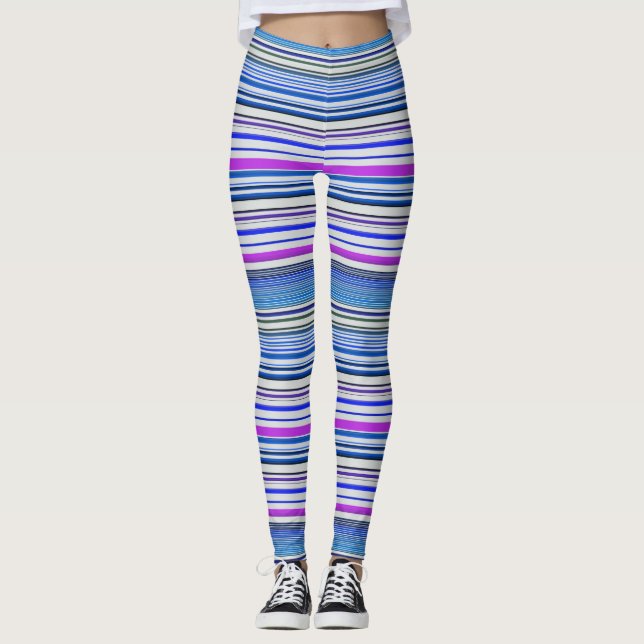 Legging Listras azuis violetas, brancas (Frente)