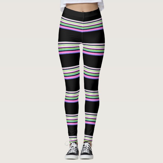 Legging Listras brancas e coloridas de neon (Frente)