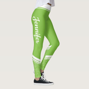 Legging Listras brancas florais verdes e nome feminino mod