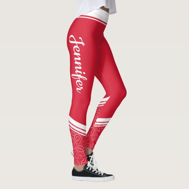 Legging Listras brancas florais vermelhas e nome feminino  (Direita)