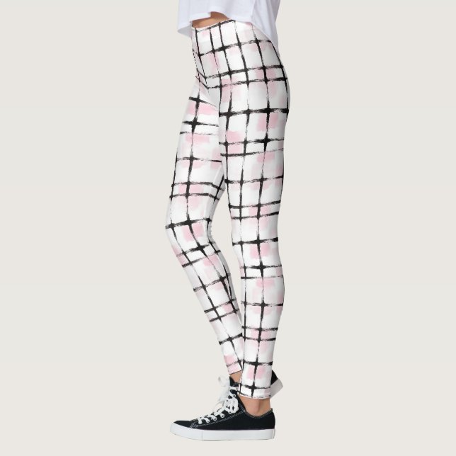 Legging Listras Brancas Pretas Rosa (Esquerda)