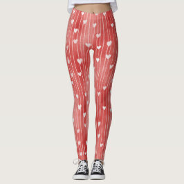 Legging Listras Brancas Vermelhas Corações