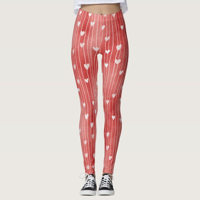 Legging Listras Brancas Vermelhas Corações (Frente)