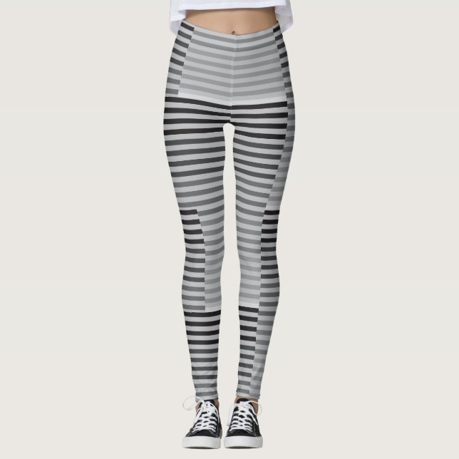 Legging Listras Cinza, Preto e Branco (Frente)
