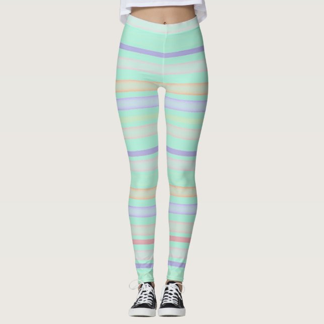 Legging Listras coloridas sobre turquesas leves (Frente)