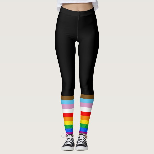 Legging Listras da Bandeira de Progresso LGBTQ+ (Frente)