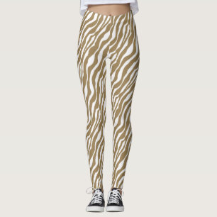 Legging Listras da zebra - Taupe Tan e branco