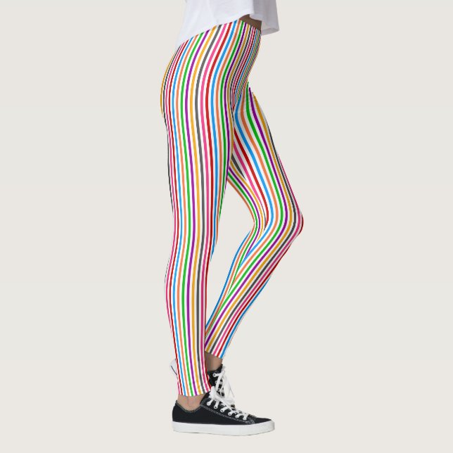 Legging Listras de Arco-Íris Colorido - Branco  (Direita)