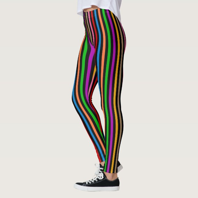 Legging Listras de Arco-Íris Colorido - Preto  (Esquerda)