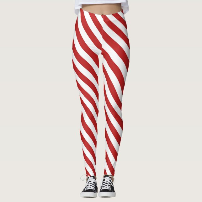 Legging Listras de Bengala de Natal na Diagonal Branca Ver (Frente)