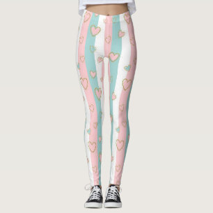 Legging Listras de Coração Pastel Padrão Brilho Estilo (2)