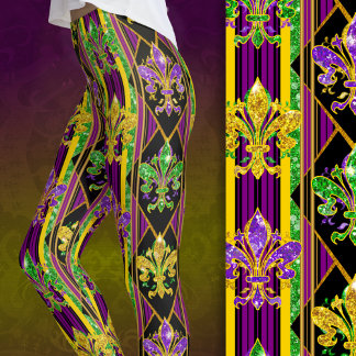 Legging Listras de cores de mardi gras com brilho falso fl