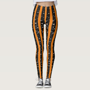 Legging Listras de faíscas pretas do Halloween em laranja