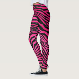 Legging Listras de Impressão Animal Glamurosas Rosa e Pret