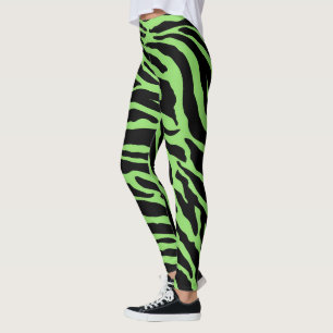 Legging Listras de Impressão de Animais Verdes e Pretos