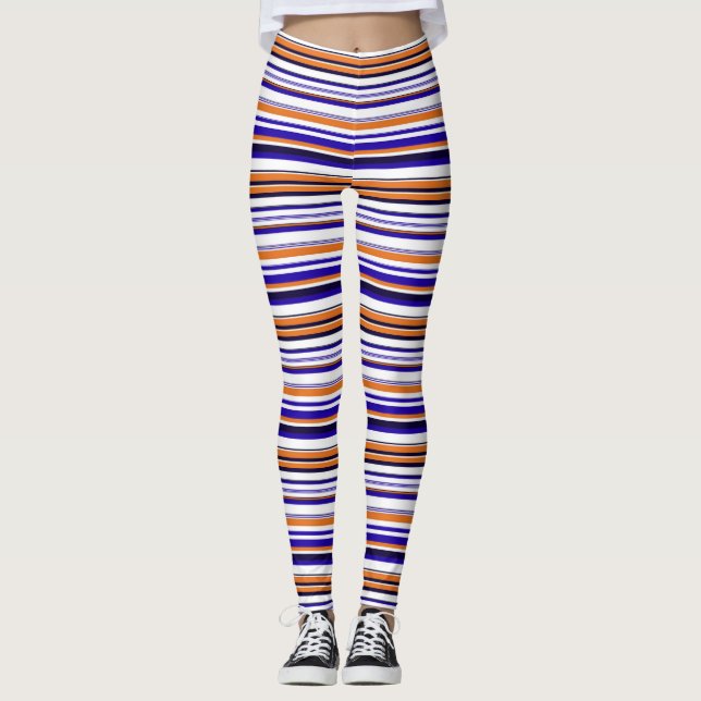 Legging Listras de laranja azul-acastanhada (Frente)