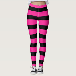 Legging Listras de moda rosa quente e preto